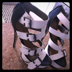 Black & white buckle stilettos